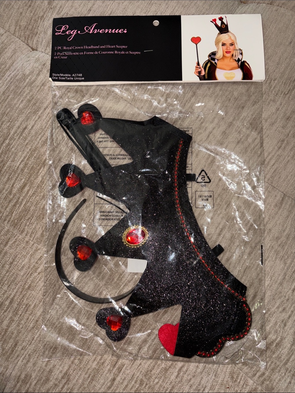 NWT Leg Avenue Black Glitter Heart Crown Headpiece & Seepter